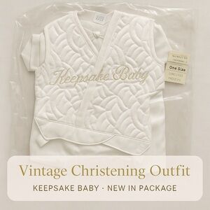 Vintage Baby Boy Christening Outfit – Satin Quilted “Keepsake Baby” One Size